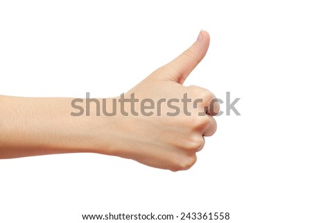 hand thump up sign isolated on white background. studio photoshoot Royalty-Free Stock Photo #243361558