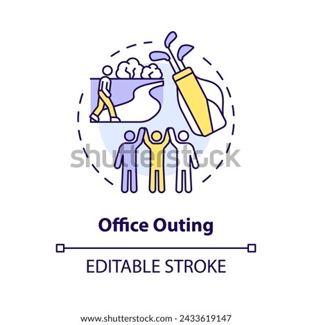 Office outing multi color concept icon. Employee recognition. Team building. Leisure activity. Corporate event. Round shape line illustration. Abstract idea. Graphic design. Easy to use