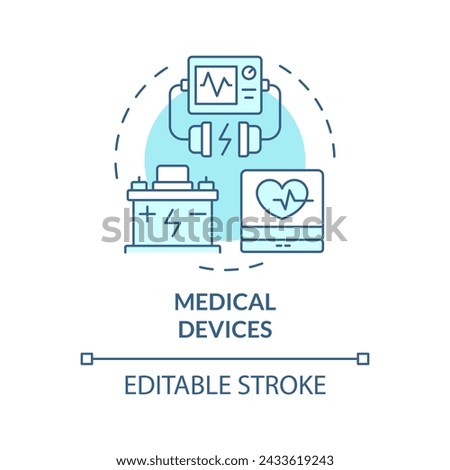 Medical devices soft blue concept icon. Uninterruptible power supply. Lithium ion safety batteries. Round shape line illustration. Abstract idea. Graphic design. Easy to use in brochure, booklet