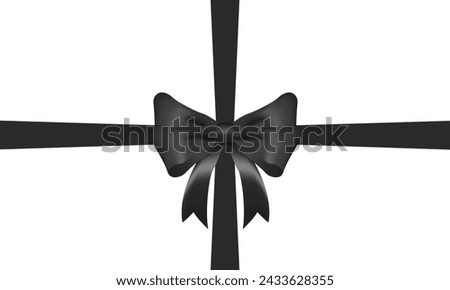 Realistic decorative shiny satin black ribbon bow,  vector EPS10 isolated 
