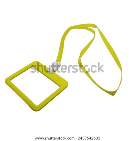 Transparent ID card with yellow string and frame isolated on white background