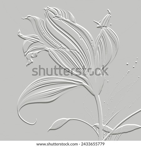 3d embossed lines flowers abstract modern monochrome pattern. Textured beautiful floral relief white background. Emboss backdrop. Surface flowers. 3d line art flower ornament with embossing effect. Royalty-Free Stock Photo #2433655779