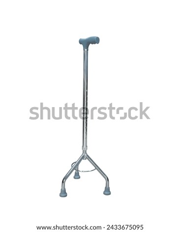 Medical silver tripod cane walking stick, healthcare tools and equipment for disabled, patients, elderly that are unable to walk, metal walker extendable frame. transparent isolated PNG  Royalty-Free Stock Photo #2433675095