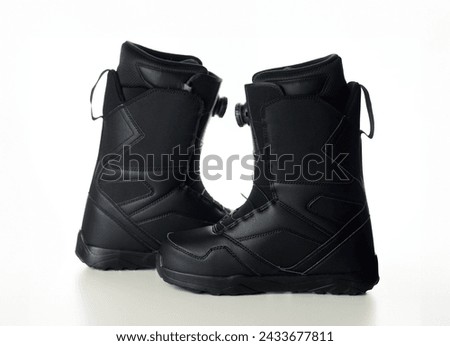 A pair of new snowboard boots. Advertising photography for printing.