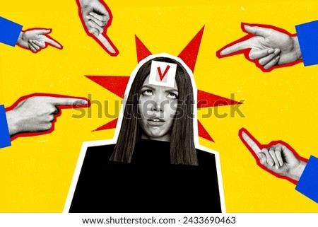 Composite trend artwork sketch image 3D photo collage of silhouette upset boring roll eyes lady make choice hands around finger point