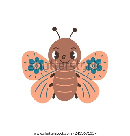 Cute butterfly vector illustration. Kawaii moth. Baby insect with wings. Isolated on white background. Art for kids children summer and springtime