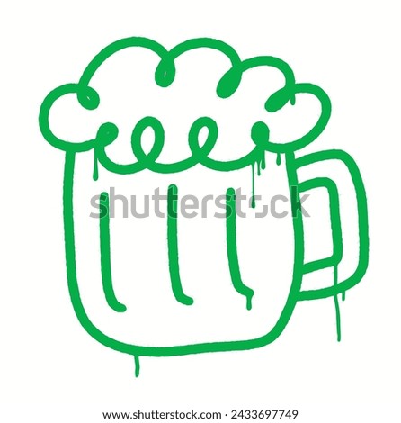 St. Patrick's day graffiti clip art. Urban street style. Green beer mug sign. Splash effects and drops. Grunge and spray texture.