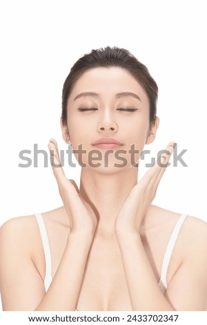 White background makeup photos of beautiful Asian women