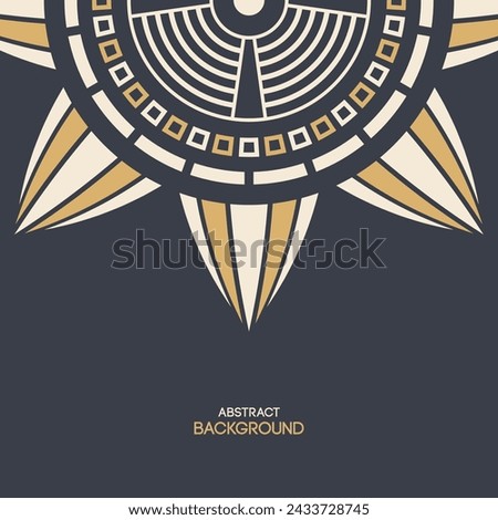 Abstract background with round ethnic ornament. Sun symbol. Applicable for covers, placards, posters, brochures, flyers design. Design elements. Vector color illustration. Beige, brown colors.