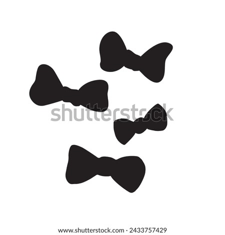 Set of vector flat black tied bows, ribbons. Hand drawn simple clip art for Easter xmas birthday Valentines Day, girls design