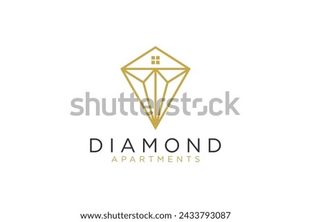 Real estate property logo design, diamond shape line style. Luxury Apartment mortgage business agent icon symbol.