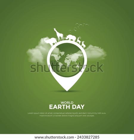 World earth day and environment day concept with plant growing concept birds, clouds and map. modern and creative post, banner, greeting card. vector illustration.