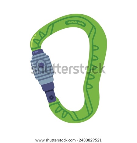 Green Carabiner or Karabiner as Clip and Shackle Vector Illustration