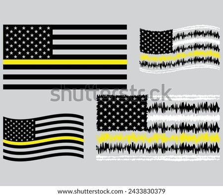 Thin Yellow Line Flag Vector, American Flag, Dispatchers Clip Art, Thin Line Cricut Files and, Dispatcher US Flag