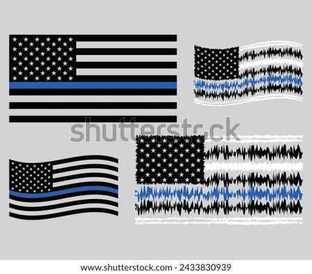 Thin Blue line flag Vector, American Flag, Dispatchers Clip Art, Thin Line Cricut Files and, Dispatcher US Flag
