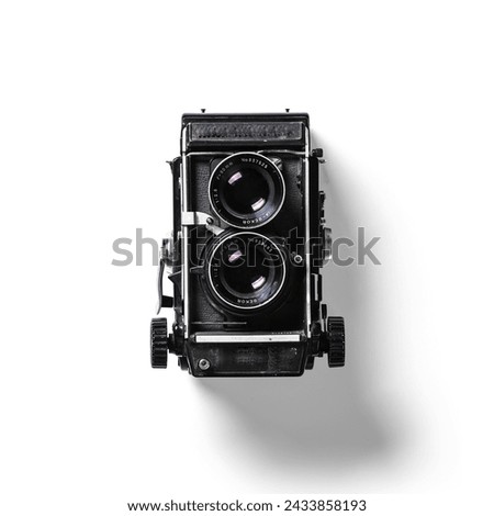 Close up view camera SLR isolated on white background.