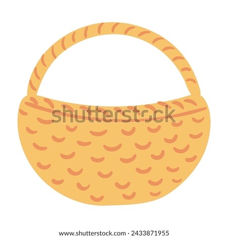 Empty wicker basket hand drawn illustration. Flat style design, isolated vector. Easter holiday clip art, seasonal card, banner, poster, element. Egg hunt, farming, gardening, harvest, agriculture