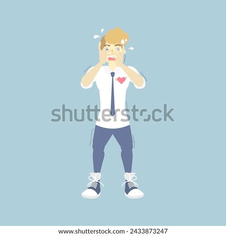 Man having panic disorder, health care concept, flat character design clip art vector illustration
