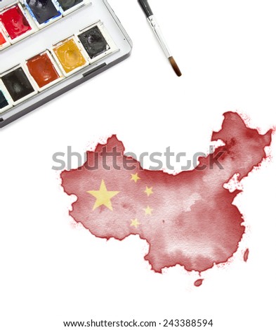 A watercolor painting of China in the national colors.(series)