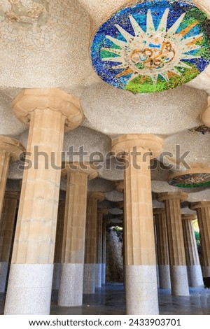 Columns of Hypostyle Room in Park Guell, Barcelona, Spain Royalty-Free Stock Photo #2433903701
