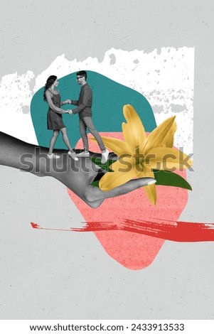 Creative 3d photo artwork graphics collage painting of charming couple celebrating 8 march together isolated grey color background