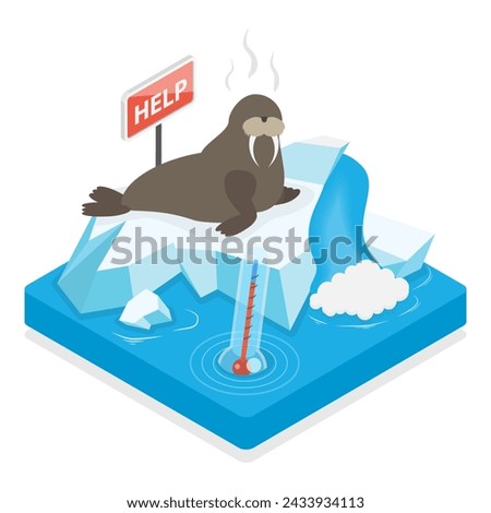 3D Isometric Flat Vector Illustration of Global Warming, Ice Melting, World Climate Changing. Item 3
