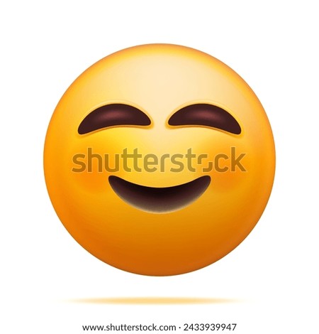 3D Yellow Happy Emoticon Blushing with Smiling Eyes Isolated. Render Slightly Smiling Emoji. Happy Face Simple. Communication, Web, Social Network Media, App Button. Realistic Vector Illustration Royalty-Free Stock Photo #2433939947