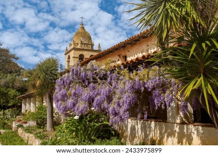 Carmel Mission.  The Misión de San Carlos Borromeo de Carmelo, first built in 1797, is one of the most authentically restored Roman Catholic mission churches in California Royalty-Free Stock Photo #2433975899