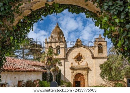 Carmel Mission.  The Misión de San Carlos Borromeo de Carmelo, first built in 1797, is one of the most authentically restored Roman Catholic mission churches in California Royalty-Free Stock Photo #2433975903