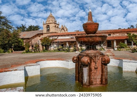 Carmel Mission.  The Misión de San Carlos Borromeo de Carmelo, first built in 1797, is one of the most authentically restored Roman Catholic mission churches in California Royalty-Free Stock Photo #2433975905