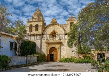Carmel Mission.  The Misión de San Carlos Borromeo de Carmelo, first built in 1797, is one of the most authentically restored Roman Catholic mission churches in California Royalty-Free Stock Photo #2433975907