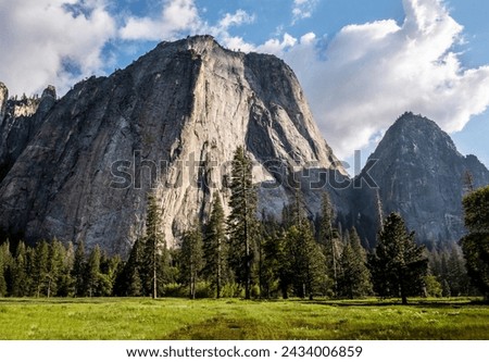 Beautiful view of Yosemite Valley and El Capitan rock, most famous place in park .