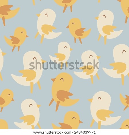 Cute Chicken Seamless Pattern with Flower, Leaves and Hearts element. Abstract art print. Design for paper, covers, cards, fabrics, interior items and any. Vector illustration about Easter Day.