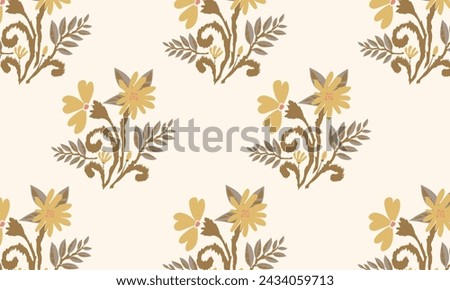 Hand drawn  Ikat floral paisley embroidery on white background.Ikat ethnic oriental seamless pattern traditional.Aztec style abstract vector illustration.