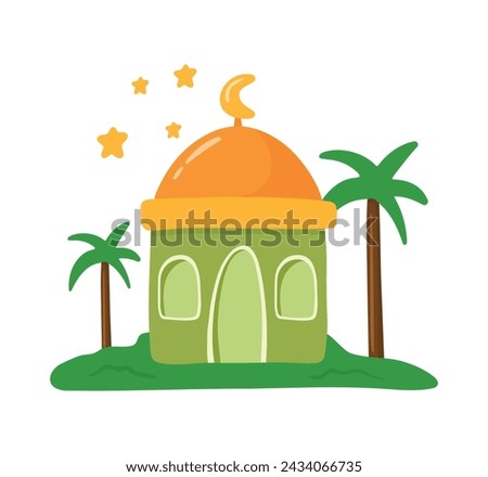 Cute Green Islamic mosque clip art cartoon animated vector illustration design for ramadan, eid al fitr, al adha, isra mi'raj, muharram