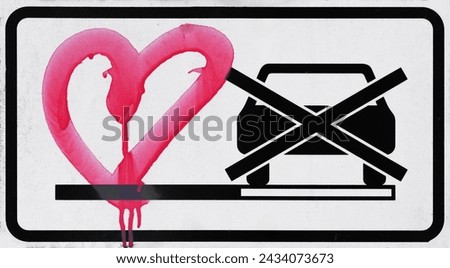 Crossed-out car symbol with heart Royalty-Free Stock Photo #2434073673