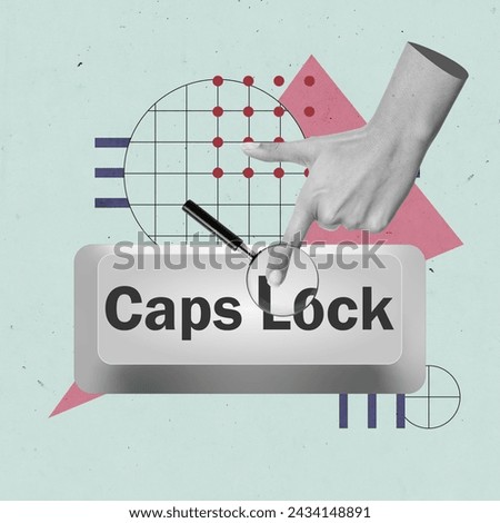 Typing Text Creative Art Collage. Advertisment Design. Post Card Poster Banner Flyer Texture Background Copy Space. Retro Vintage Color. Hand Mouth Key Button. Business Education Studing. Geometric.