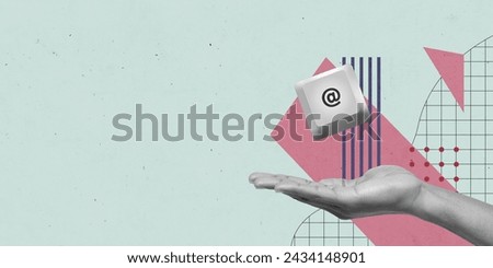 Typing Text Creative Art Collage. Advertisment Design. Post Card Poster Banner Flyer Texture Background Copy Space. Retro Vintage Color. Hand Mouth Key Button. Business Education Studing. Geometric.