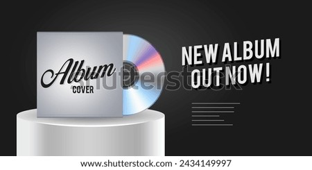Realistic vector cd with album cover banner vector illustration on black background. CD or DVD compact disc. Realistic vector compact disk. The CD-DVD compact disc and empty paper case template