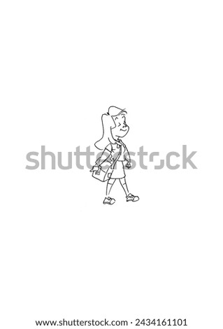 Smiling woman cartoon illustration design carrying a bag ready to go to school
