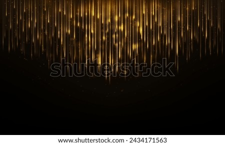 Golden glitter sprays realistic vector illustration. Award ceremony shimmer rain 3d design. Holiday event sparkles on black background