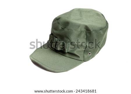 Green military cap isolated on white background