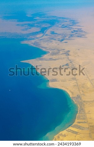 Beautiful view of the Suez Canal from an airplane