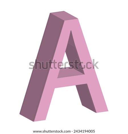 3D alphabet A in pink colour. Big letter A. Isolated on white background. clip art illustration vector