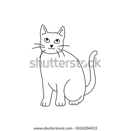 Vector isolated one single cute sitting cat front view colorless black and white contour line easy drawing