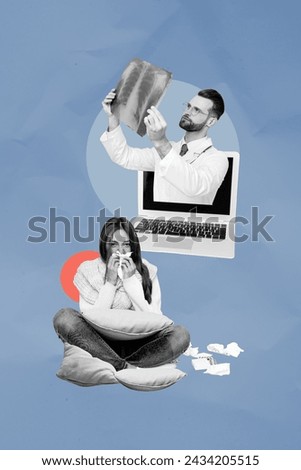 Collage photo image of professional doctor medic observing x ray scan fluoroscopy isolated on creative background