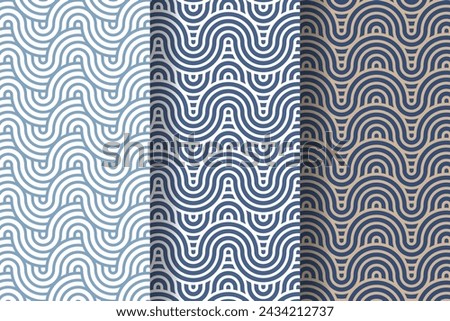 Set of japanese wave geometric seamless pattern, called Seigaiha, concentric circles, fish scale imitation, traditional oriental art, vector illustration