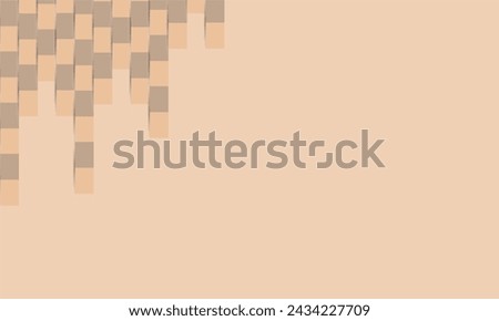 Realistic Geometrical shapes concept in paper style. Abstract brown paper cut geometric design background. Rectangle brown brick  shapes from top to bottom. Empty space for custom text