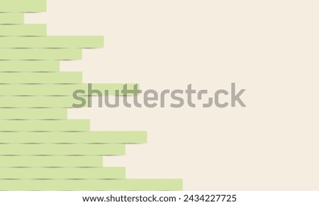 Realistic Geometrical shapes concept in paper style. Abstract brown paper cut geometric design background. Rectangle green stripe shapes from left to right cover half page. Empty space for custom text
