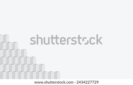 Realistic Geometrical shapes concept in paper style. Abstract white paper cut geometric design background. Rectangle grey brick  shapes cover left bottom corner of page. Empty space for custom text.